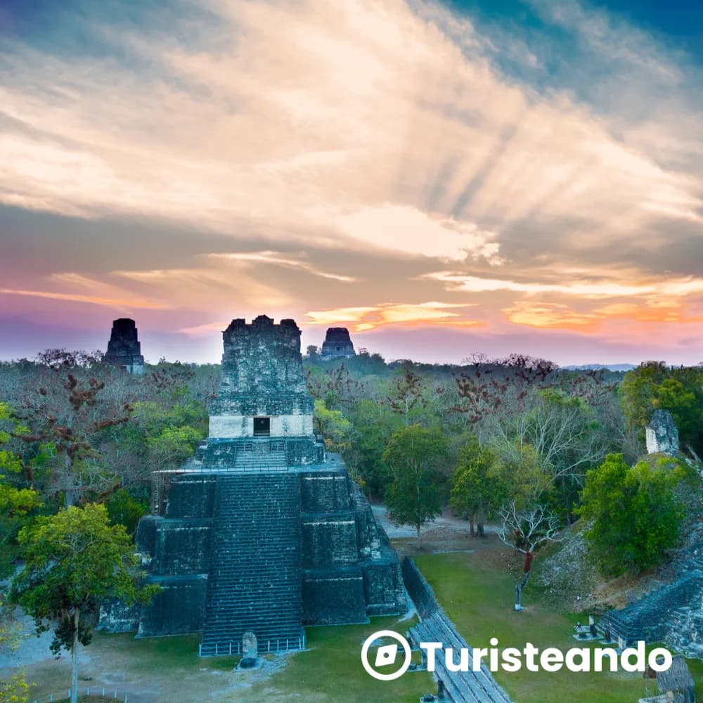 Sunset over the temples of Tikal